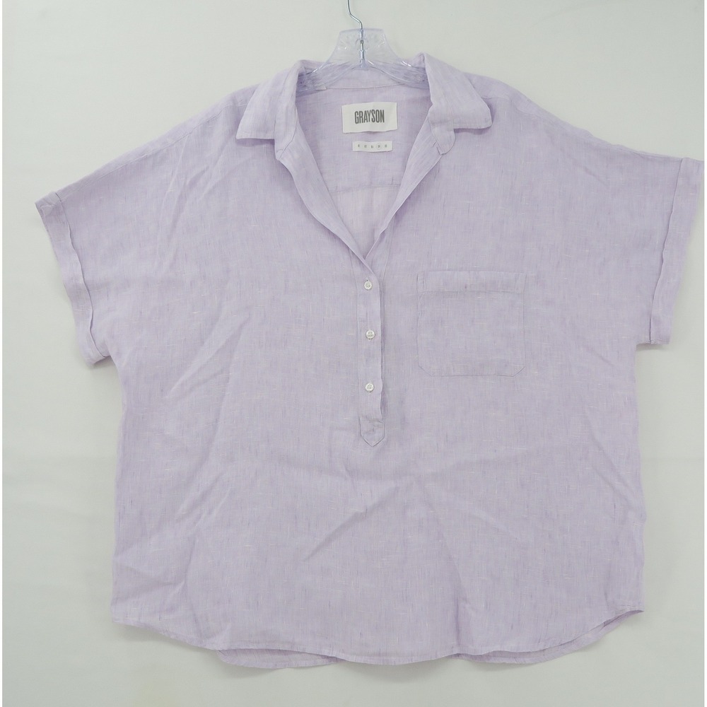 Grayson The Artist SS Shirt Lavender Purple 100% Linen Short Sleeve Top Size 04